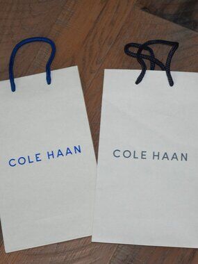 2 LOT Cole Haan Cardstock Gift Bag Paper White Blue 10.5 x 6 x 3 Shopping Tote